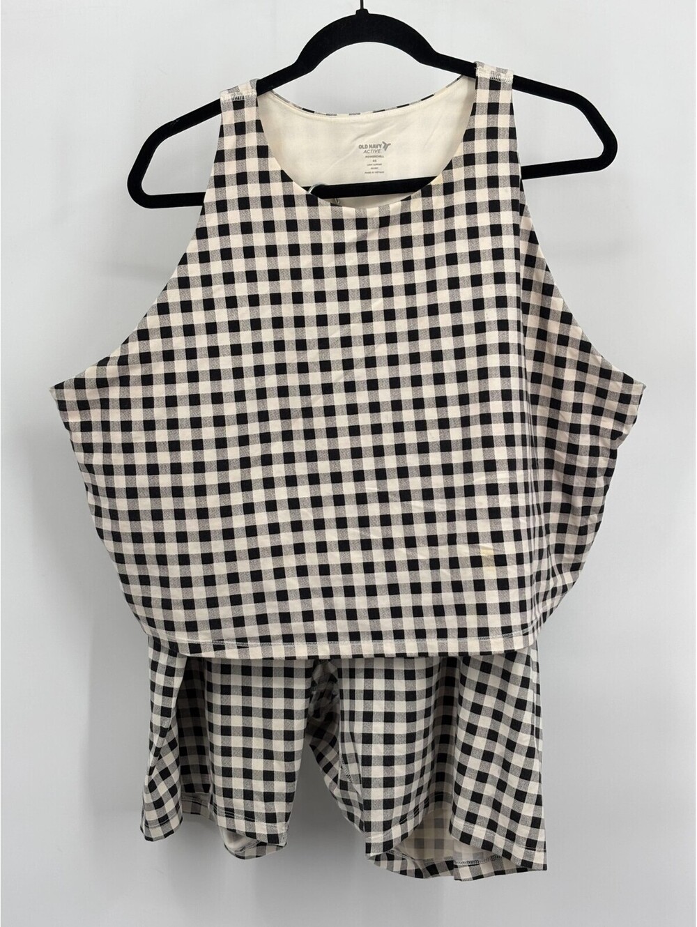 Old Navy Womens Active PowerChill 2pc Set Black White Gingham Tank Shorts Sz 4X
